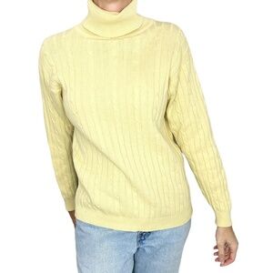 Vintage Coquine 100% cotton butter yellow preppy cable knit turtleneck sweater L